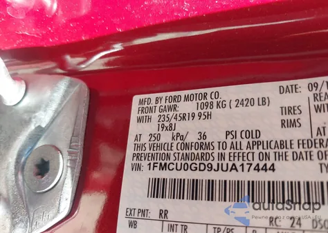 2018 Ford Escape Se from USA, damaged, VIN 1FMCU0GD9JUA17444